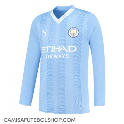 Camisa de time de futebol Manchester City Replicas 1º Equipamento 2023-24 Manga Comprida